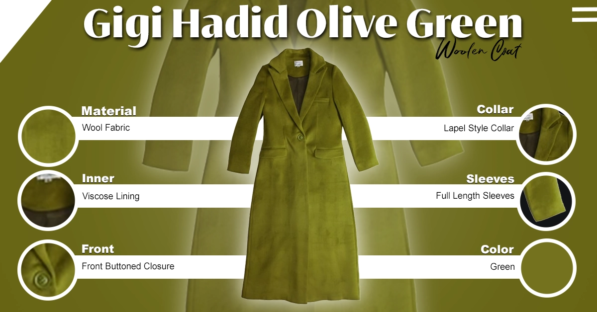 Gigi Hadid Olive Green Woolen Coat