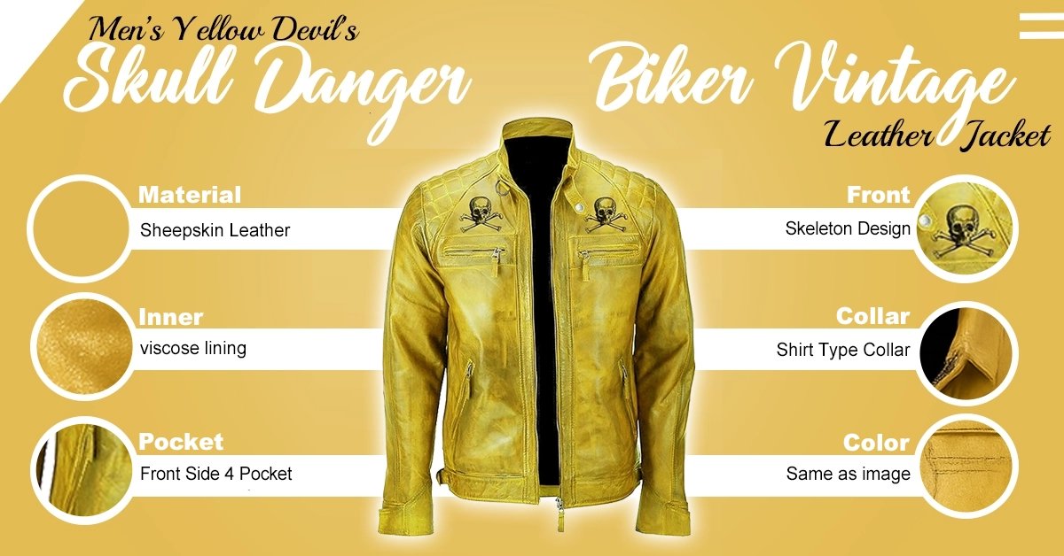 Mens-Yellow-Devils-Skull-Danger-Biker-Vintage-Leather-Jacket