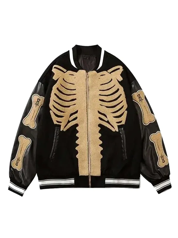 Bones Harajuku Skeleton Leather Jacket 