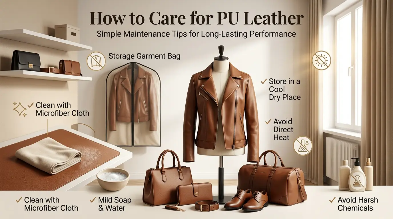 How to care for PU leather using microfiber cloth, mild soap, proper storage, and safe cleaning methods